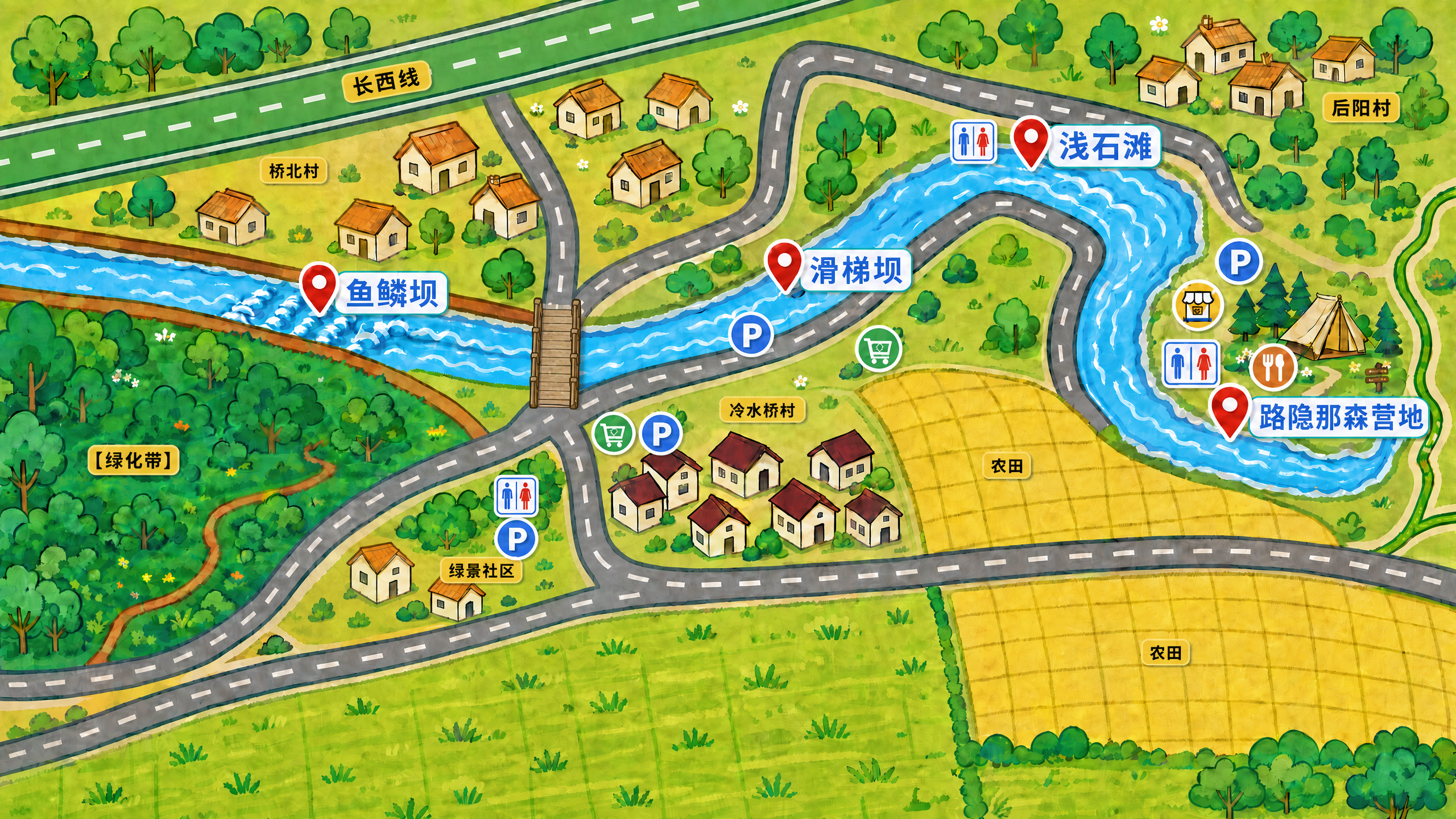 绿景村玩水点手绘地图